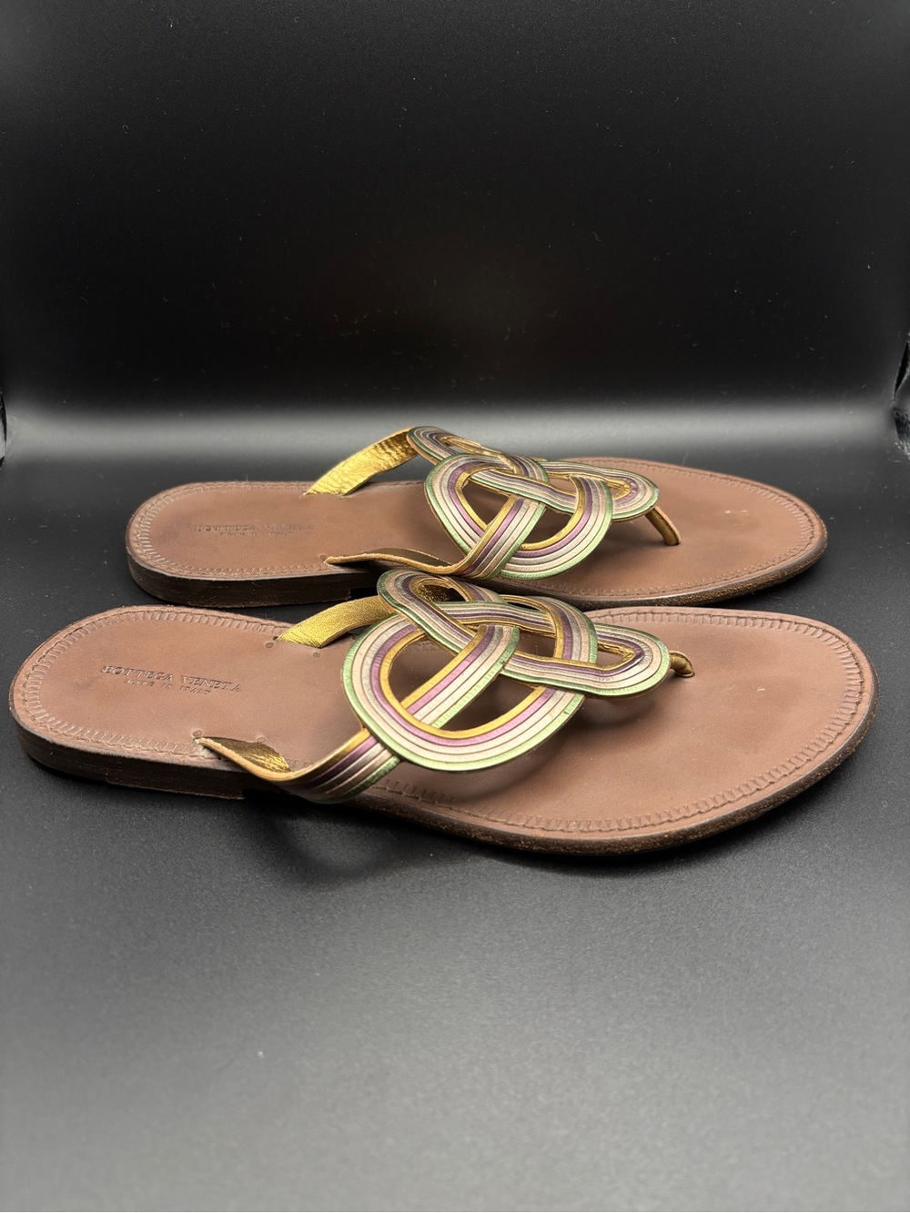Bottega Veneta Brown Leather Knot Sandals with Multicolor Straps